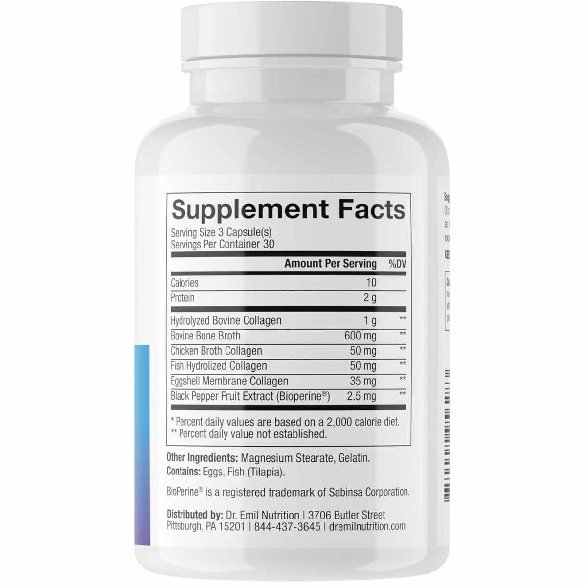 Dr. Emil Nutrition Multi Colágeno  - 90 Cápsulas - Tabla Nutricional - Haz Tu Pedido