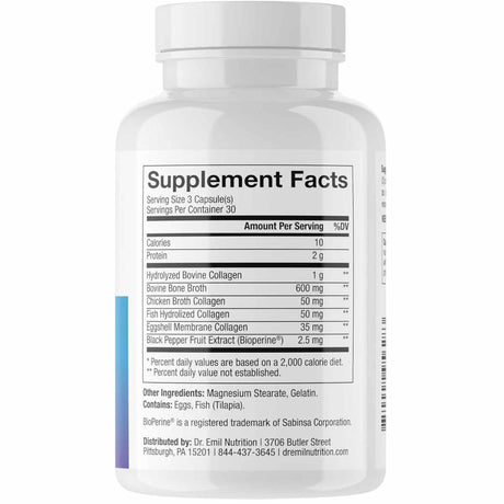 Dr. Emil Nutrition Multi Colágeno  - 90 Cápsulas - Tabla Nutricional - Haz Tu Pedido
