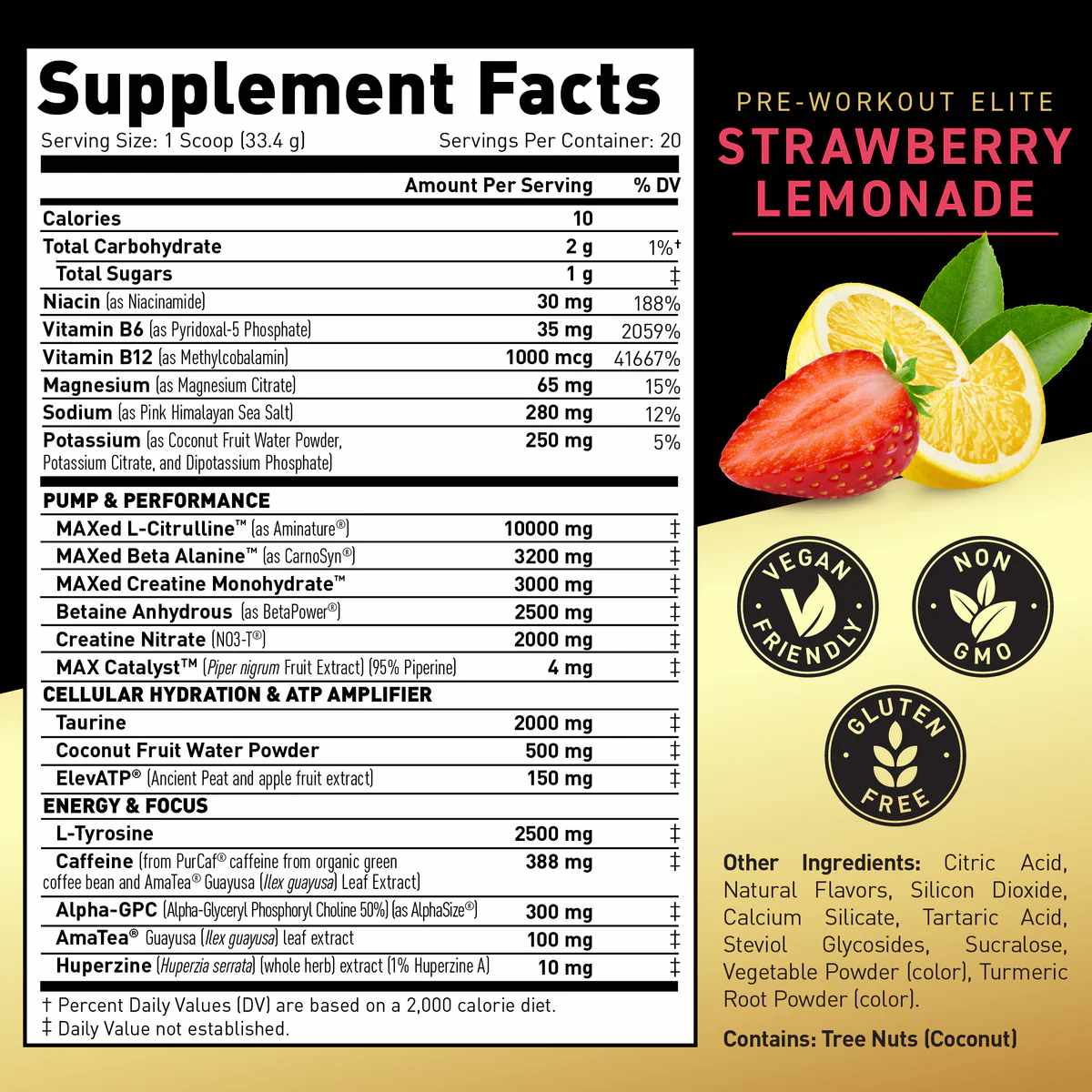 Kaged Pre-Entrenamiento Elite - Sabor Limonada de fresa - 668 g - Tabla Nutricional - Haz Tu Pedido
