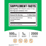 BulkSupplements.com Extracto de Semilla de Calabaza 500 mg - 1000 lb - Tabla Nutricional - Haz Tu Pedido
