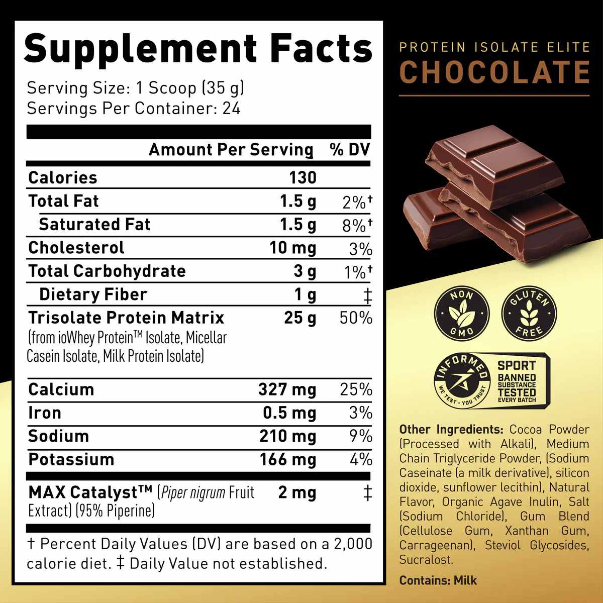 Kaged Aislado de Proteína Elite - Sabor Chocolate - 400 g - Tabla Nutricional - Haz Tu Pedido
