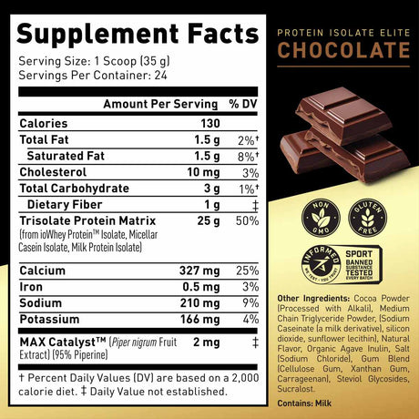 Kaged Aislado de Proteína Elite - Sabor Chocolate - 400 g - Tabla Nutricional - Haz Tu Pedido

