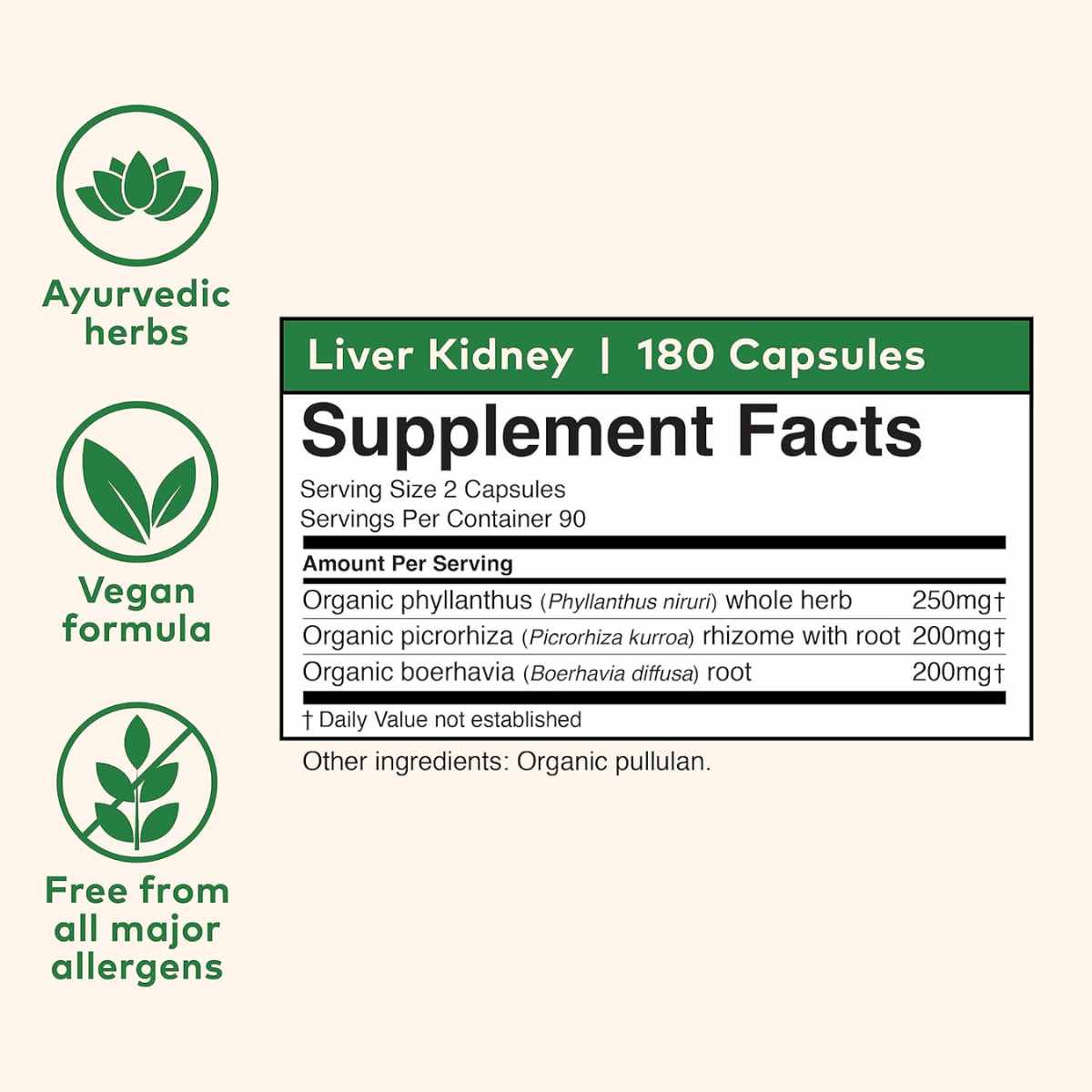 Organic India Suplemento de Apoyo al Riñón y el Hígado - 180 Cápsulas Vegetales - Tabla Nutricional - Haz Tu Pedido