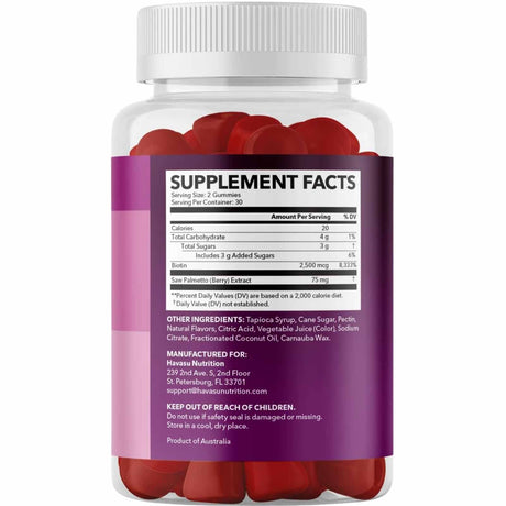 Havasu Nutrition Saw Palmetto Para Mujeres 2500 mcg - 60 Gomitas - Tabla Nutricional - Haz Tu Pedido