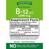 Nature's Truth Vitamina B12 2500 mcg - 60 Tabletas de disolución rápida - Tabla Nutricional - Haz Tu Pedido