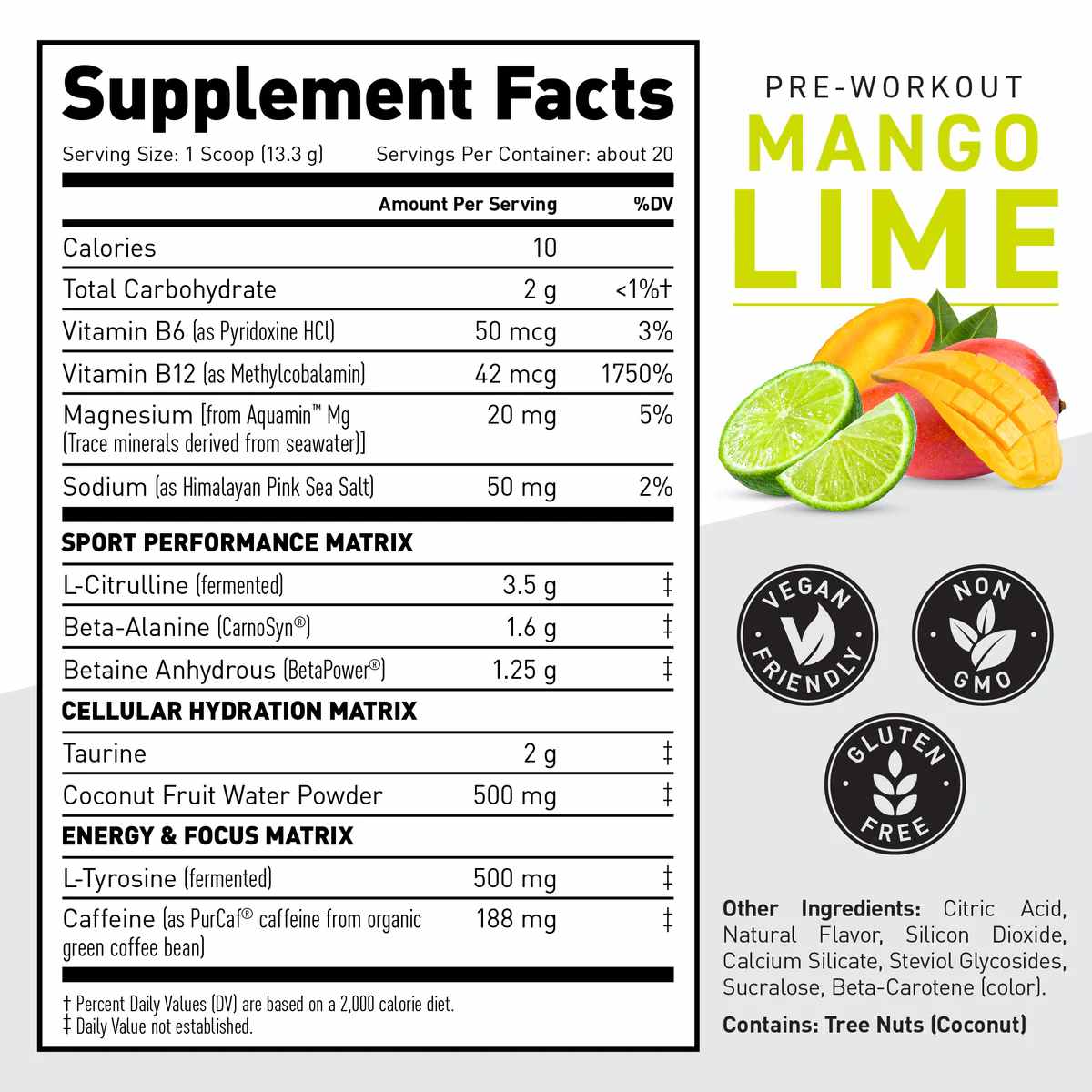 Kaged Pre-Entrenamiento - Sabor Mango Lima - 260 g - Tabla Nutricional - Haz Tu Pedido
