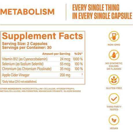  Suplemento Para Apoyo al Metabolismo - 60 Cápsulas - Tabla Nutricional - Haz Tu Pedido
