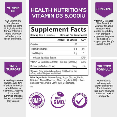 Health Nutrition Naturals Vitamina D3 5000 IU - Gomitas