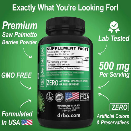Dr.bo Saw Palmetto 500 mg - 100 Cápsulas - Tabla Nutricional - Haz Tu Pedido
