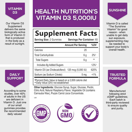 Health Nutrition Naturals Vitamina D3 5000 IU - Gomitas