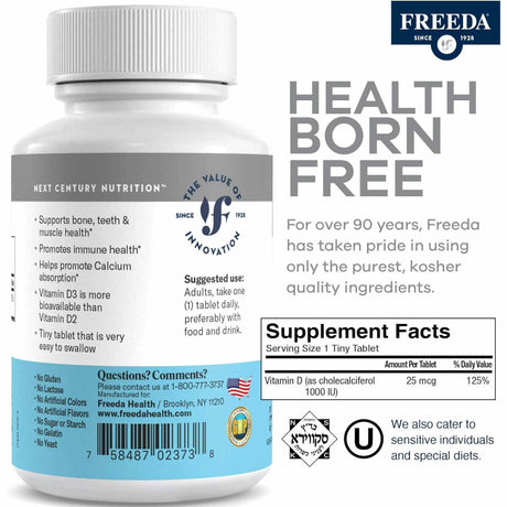 Freeda  Vitamina D3 1000 IU - 100 Tabletas - Tabla Nutricional - Haz Tu Pedido