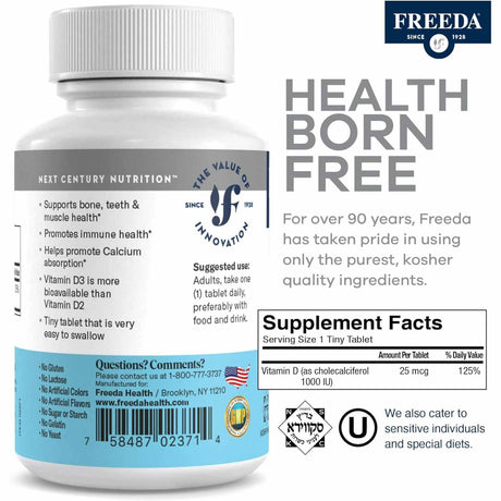 Freeda  Vitamina D3 1000 IU - 500 Tabletas - Tabla Nutricional - Haz Tu Pedido