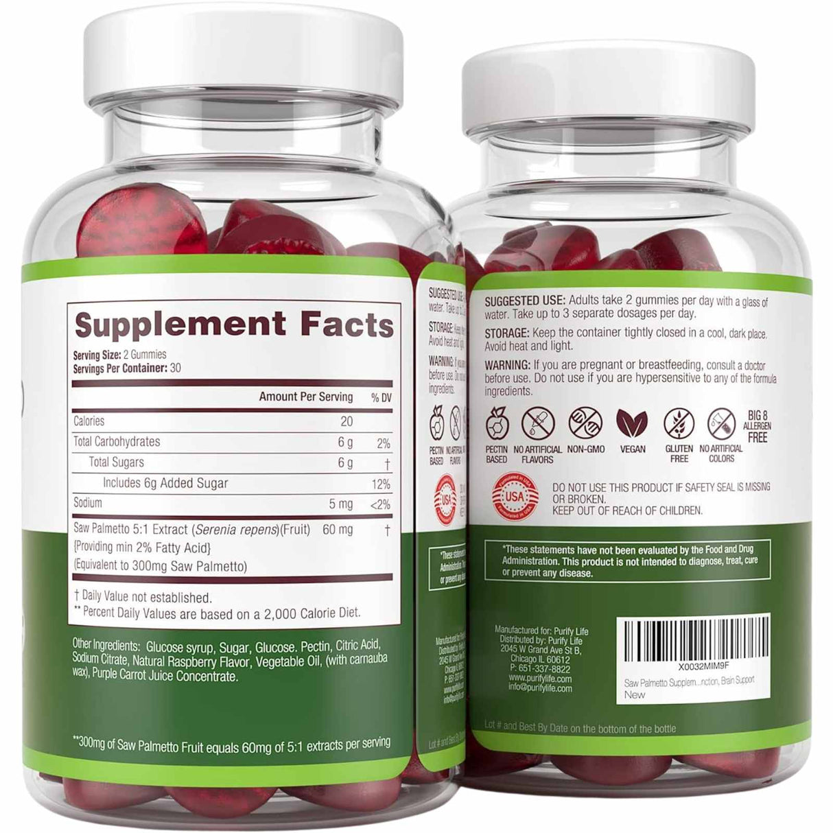 Purify Life Saw Palmetto - 60 Gomitas - Tabla Nutricional - Haz Tu Pedido