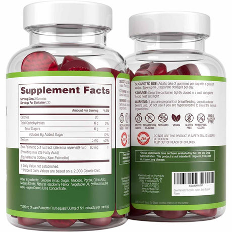 Purify Life Saw Palmetto - 60 Gomitas - Tabla Nutricional - Haz Tu Pedido