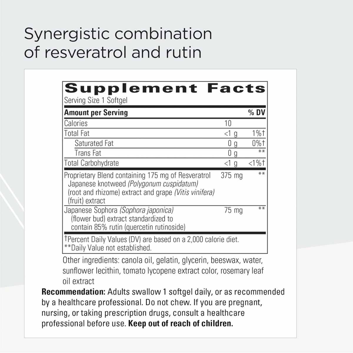 Integrative Therapeutics Resveratrol - 60 Cápsulas Blandas - Tabla Nutricional - Haz Tu Pedido