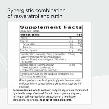 Integrative Therapeutics Resveratrol - 60 Cápsulas Blandas - Tabla Nutricional - Haz Tu Pedido
