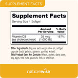 NatureWise Vitamina D3 1000 IU - 200 Cápsulas Blandas - Tabla Nutricional - Haz Tu Pedido