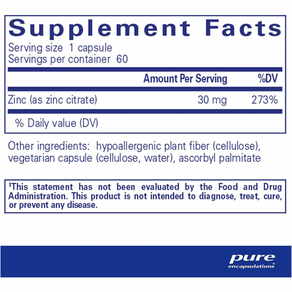  Citrato de Zinc - 60 Cápsulas - Tabla Nutricional - Haz Tu Pedido
