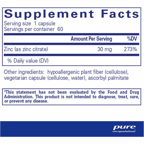  Citrato de Zinc - 60 Cápsulas - Tabla Nutricional - Haz Tu Pedido