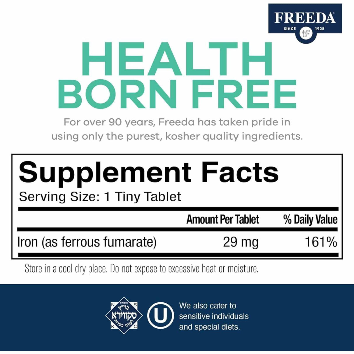 Freeda  Hierro  29 mg - 100 Tabletas - Tabla Nutricional - Haz Tu Pedido
