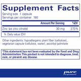 Pure Encapsulations Citrato de Zinc - 180 Cápsulas - Tabla Nutricional - Haz Tu Pedido