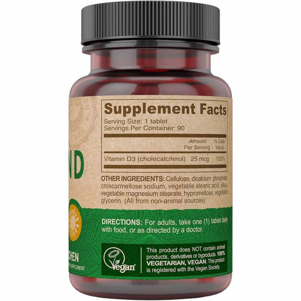 Deva Nutrition  Vitamina D3 1000 IU - 90 Tabletas - Tabla Nutricional - Haz Tu Pedido
