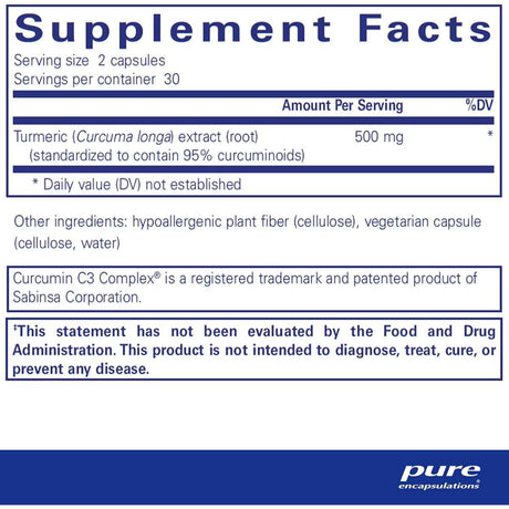 Pure Encapsulations Curcumina - 60 Cápsulas - Tabla Nutricional - Haz Tu Pedido