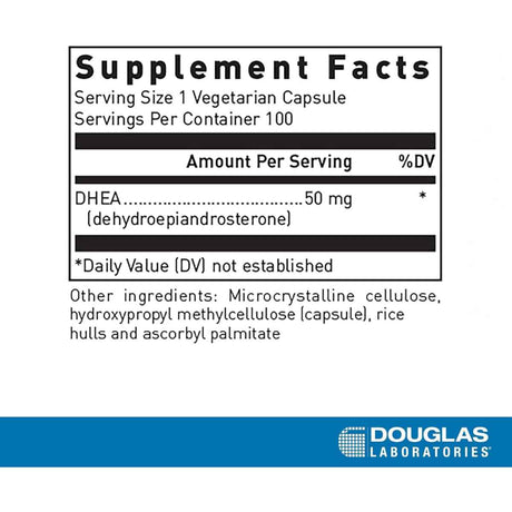 Douglas Laboratories DHEA  50 mg - 100 Cápsulas Vegetarianas - Tabla Nutricional - Haz Tu Pedido