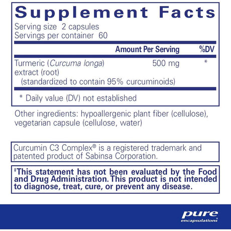 Pure Encapsulations Curcumina  - 120 Cápsulas - Tabla Nutricional - Haz Tu Pedido