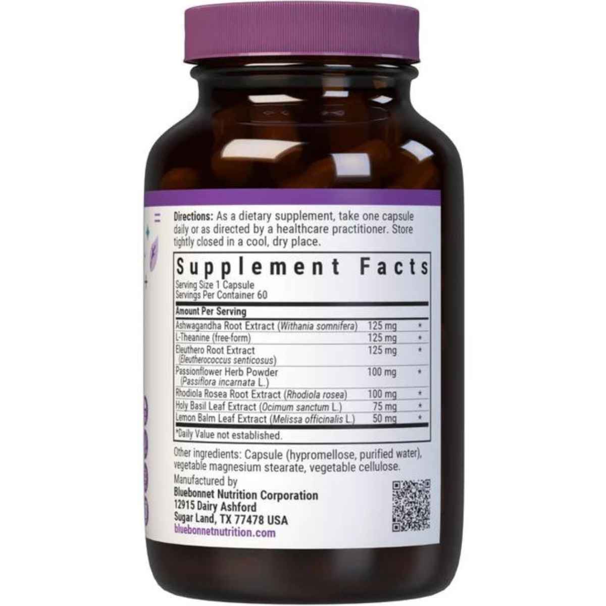 Bluebonnet Suplemento Alivio del Estrés - 60 Cápsulas Vegetales - Tabla Nutricional - Haz Tu Pedido