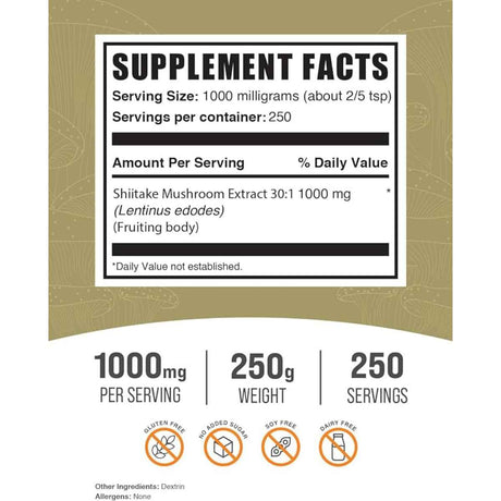 BulkSupplements Hongo Shiitake 1000 mg - Polvo