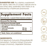 Solgar Curcumina Espectro Completo - 60 Cápsulas Liquidas - Tabla Nutricional - Haz Tu Pedido