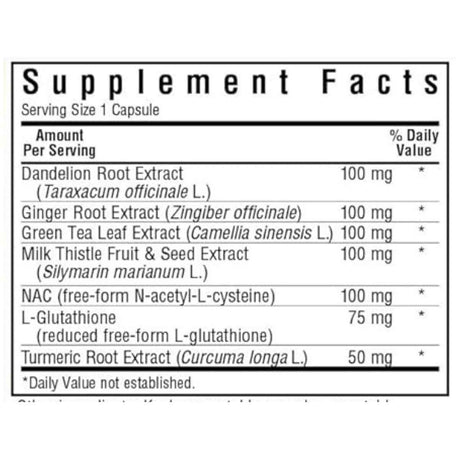  Suplemento para Desintoxicación del Hígado - 30 Cápsulas Vegetales - Tabla Nutricional - Haz Tu Pedido