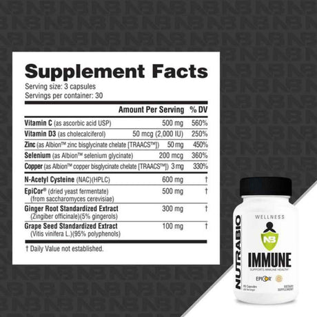 NutraBio Soporte Inmune - 90 Cápsulas - Tabla Nutricional - Haz Tu Pedido