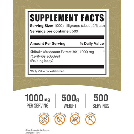 BulkSupplements Hongo Shiitake 1000 mg - Polvo