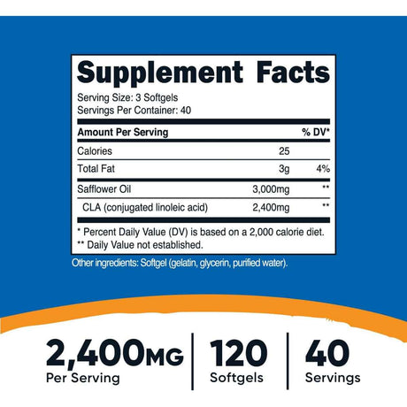 Nutricost CLA Ácido Linoleico Conjugado 2400 mg - 120 Cápsulas Blandas - Tabla Nutricional - Haz Tu Pedido