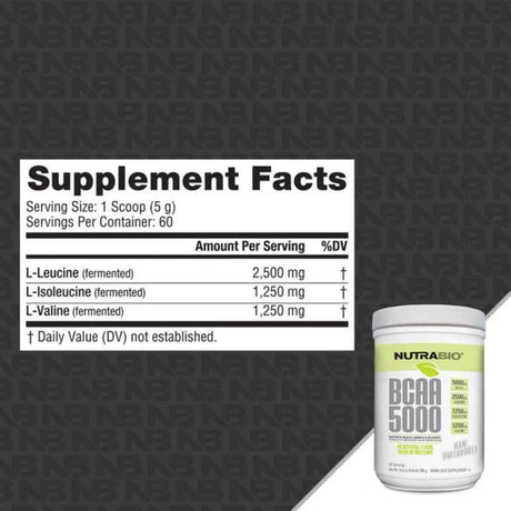 NutraBio Aminoácidos de Cadena Ramificada 5000 mg - Polvo