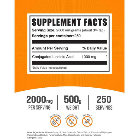  Cla Ácido Linoleico Conjugado 2000 mg - 500 g - Tabla Nutricional - Haz Tu Pedido