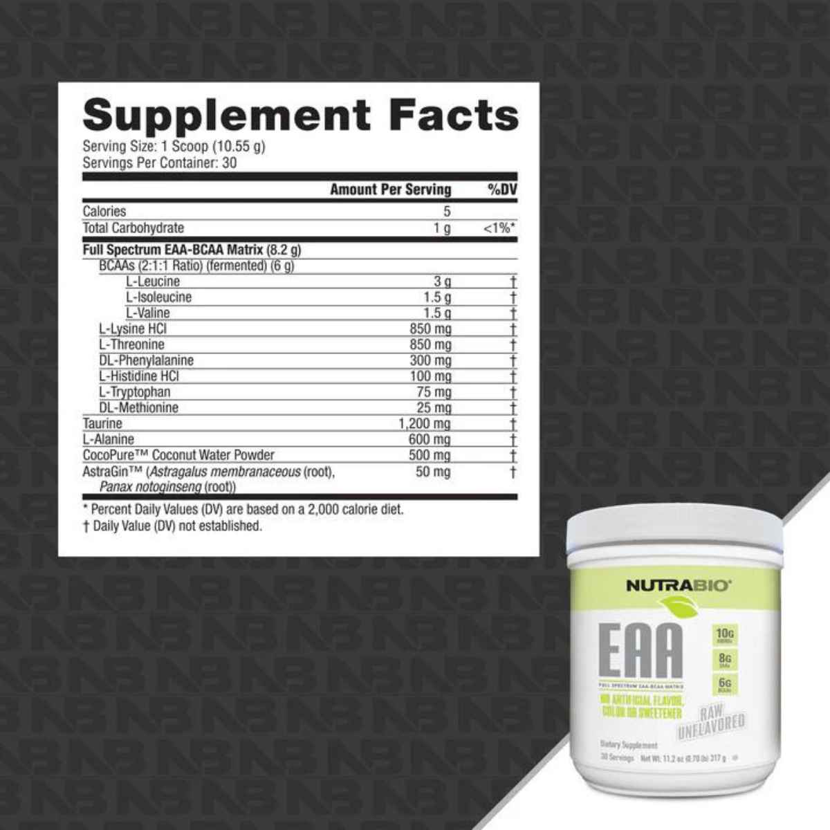 NutraBio Aminoácidos Esenciales - 317 g - Tabla Nutricional - Haz Tu Pedido