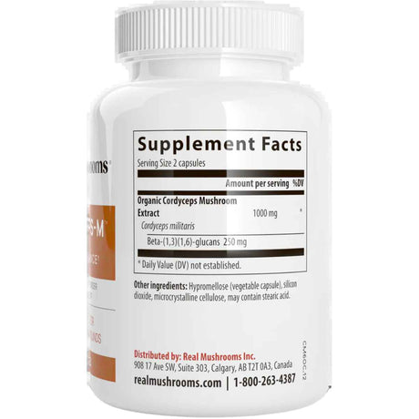 Real Mushrooms Extracto de Cordyceps - 120 Cápsulas - Tabla Nutricional - Haz Tu Pedido