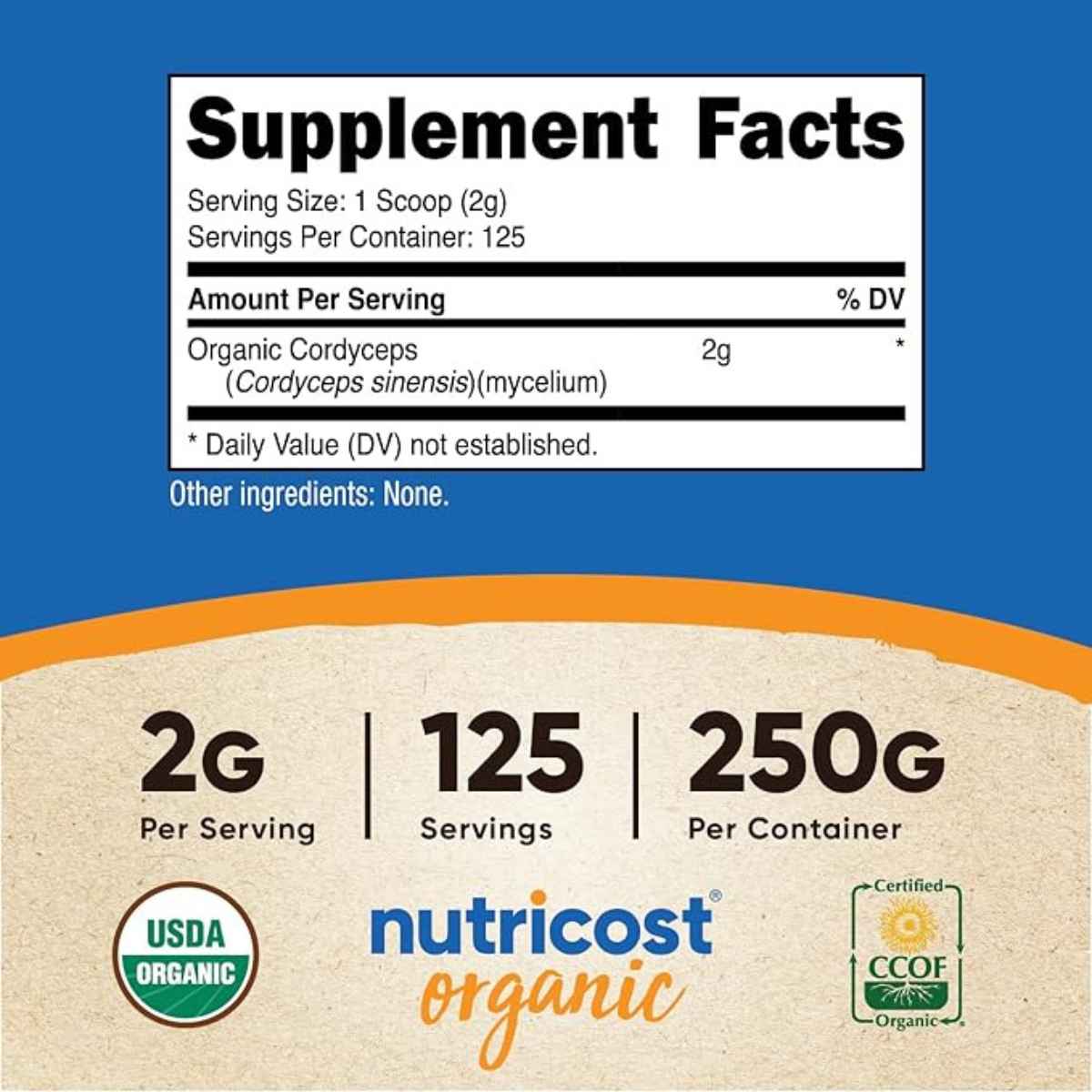 Nutricost Hongo Cordyceps Orgánico - 250 g - Tabla Nutricional - Haz Tu Pedido