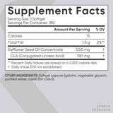 Sports Research CLA  1250 mg - 180 Cápsulas Blandas - Tabla Nutricional - Haz Tu Pedido