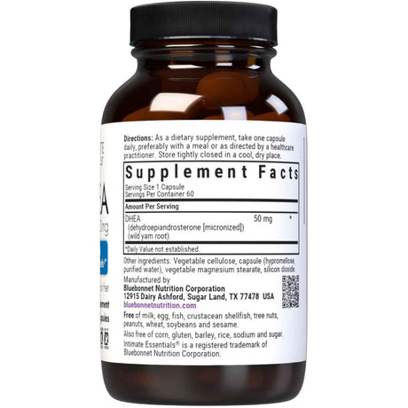 Bluebonnet DHEA Esenciales Íntimos 50 mg - 60 Cápsulas Vegetales