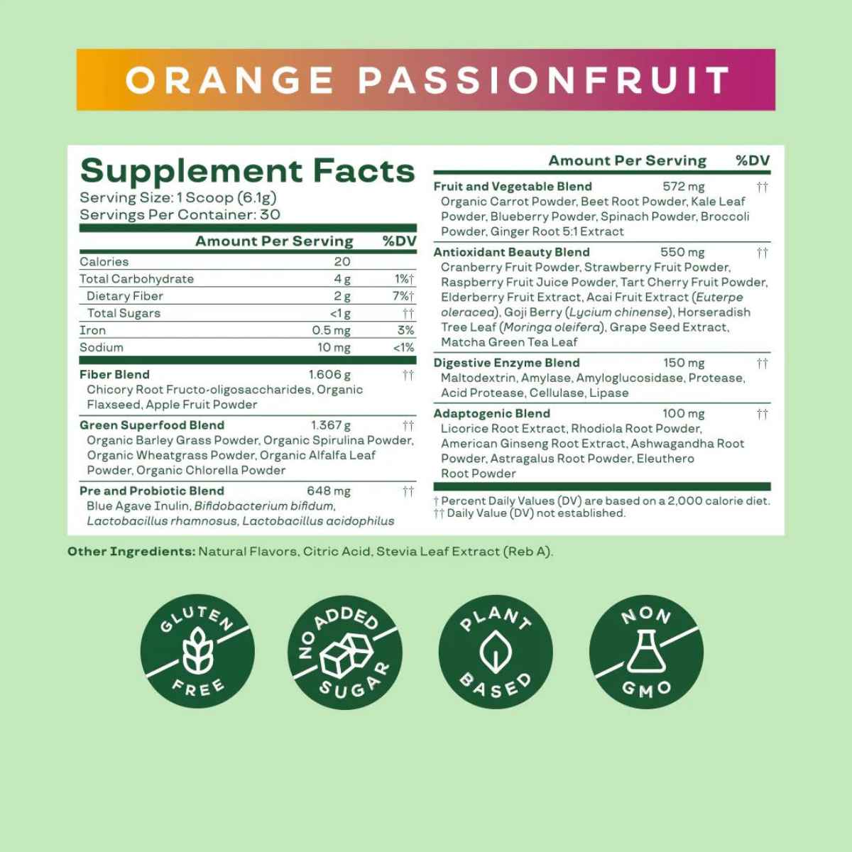 Bloom Nutrition Apoyo inmunológico en Polvo - Sabor Naranja Maracuyá - Tabla Nutricional - Haz Tu Pedido