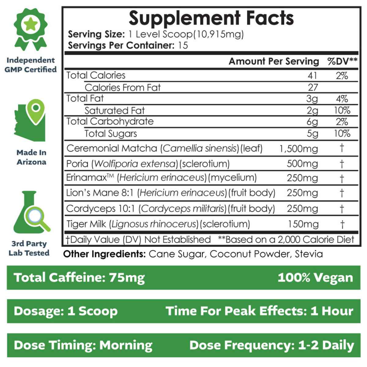 Nootropics Depot Latte Mágico de Matcha y Hongos - Tabla Nutricional - Haz Tu Pedido