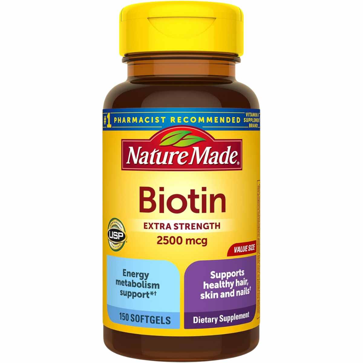  Biotina Nature Made - 2500 mcg - Cápsulas Suaves: Una fórmula de alta potencia para fortalecer tu cabello, piel y uñas desde adentro.
