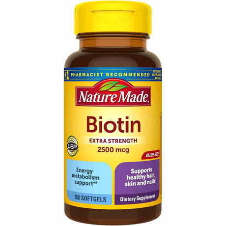  Biotina Nature Made - 2500 mcg - Cápsulas Suaves: Una fórmula de alta potencia para fortalecer tu cabello, piel y uñas desde adentro.