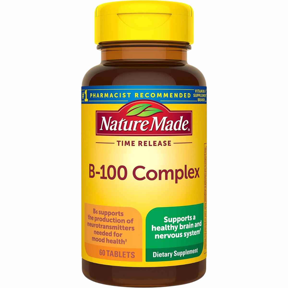 Potencia tu bienestar diario con Nature Made B-100 Complex en un formato práctico de 60 tabletas, diseñado para apoyar tu energía y salud metabólica con una liberación eficiente de nutrientes.
