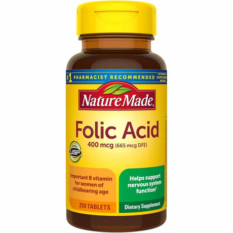Descubre el Ácido Fólico 400 mcg de Nature Made, esencial para tu bienestar. Apoya la división celular, la síntesis de ADN y la salud prenatal. ¡Cuida tu salud con Nature Made!