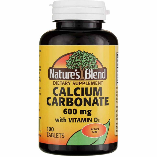  "Fortalece tus huesos con Natures Blend: Carbonato de Calcio 600 mg + Vitamina D3 en 100 tabletas.